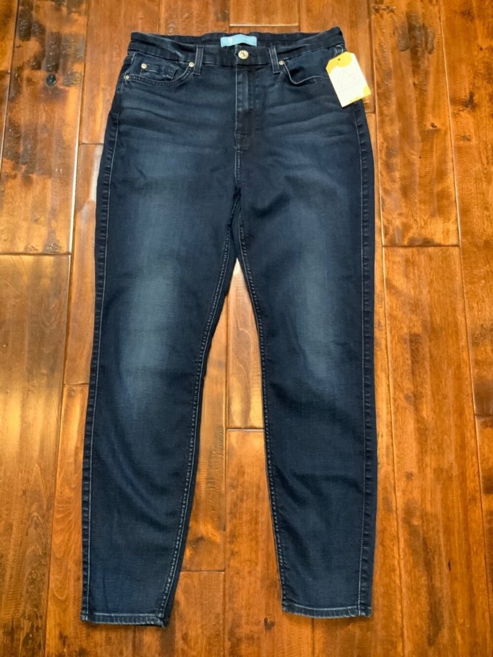 7 For All Mankind Blue Dark Wash Denim High Waist Ankle Skinny Jeans, Size 30